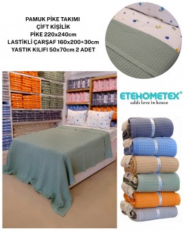 ETEHOMETEX ÇİFT KİŞİLİK %100 PAMUK HAVUZLU PİKE TAKIMI YEŞİL 8696474232073